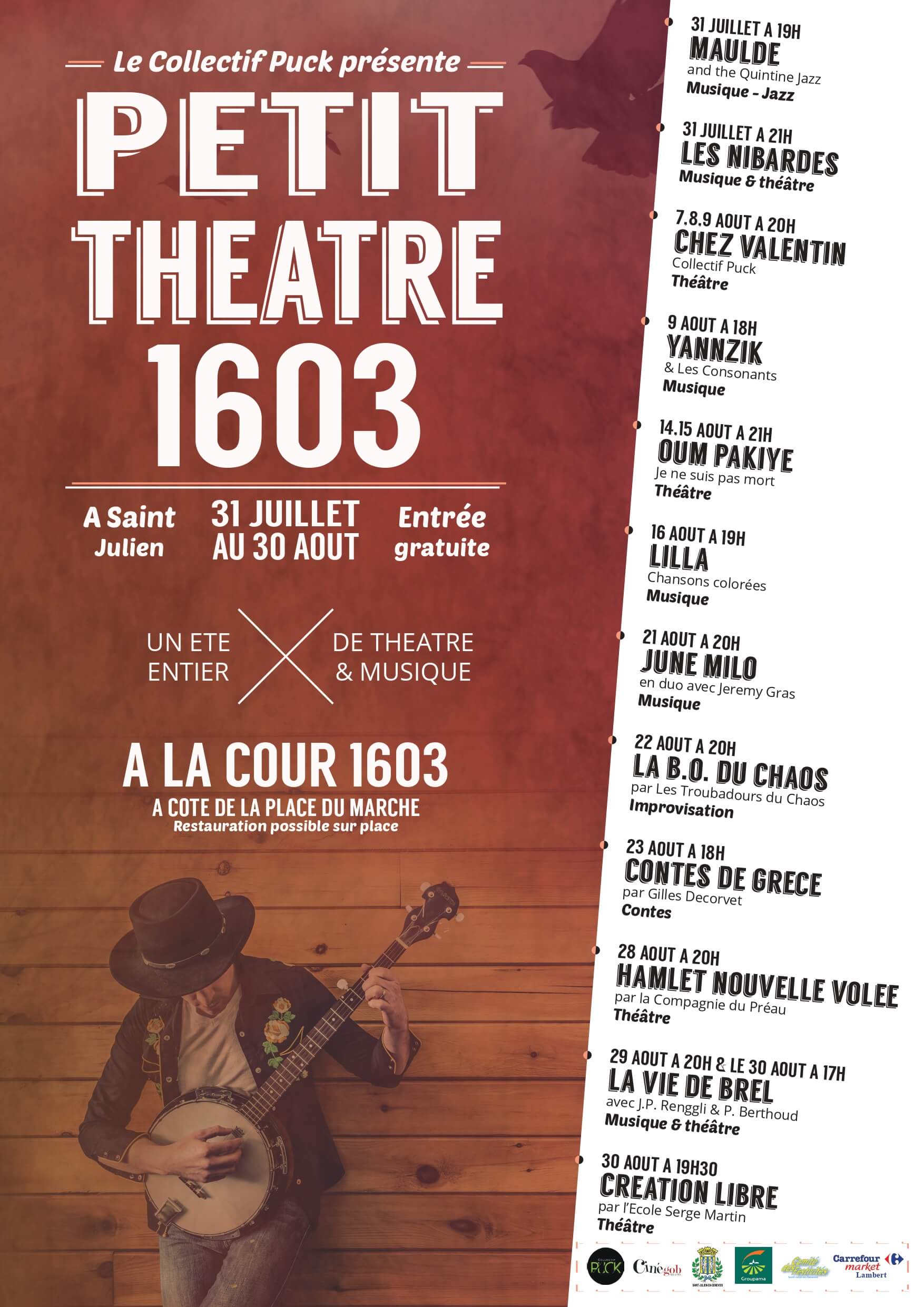 Affiche 2015 Petit Théâtre 1603 Festival de culture (musique théâtre) à Saint Julien en genevois